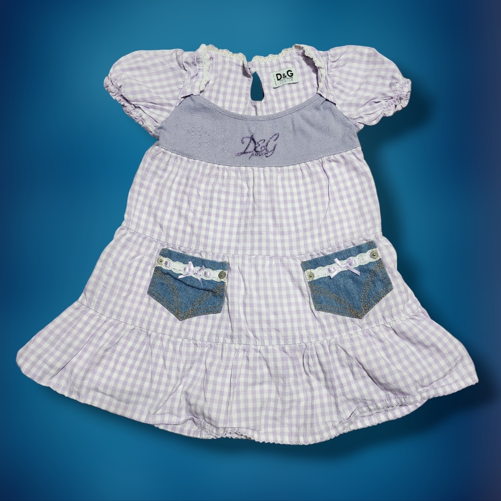 D&G Dolce & Gabbana Junior Lavender Gingham Dress Size 2